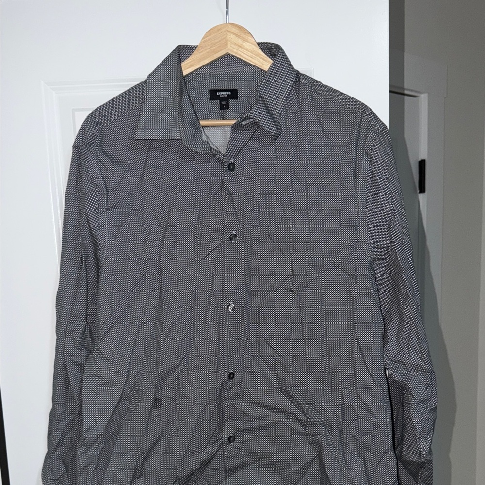 Express Men’s Button-Up Shirt - Black & White Micro Check
